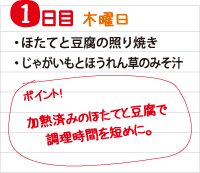 1日目　炒り鶏の献立