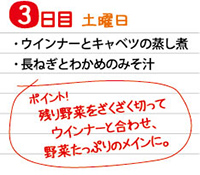 3日目　ウインナーとキャベツの蒸し煮の献立
