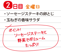 2日目　ソーセージステーキの卵とじの献立