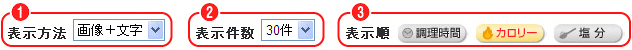 表示方法、表示件数、表示順