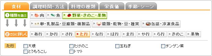 しぼりこみ検索：食材