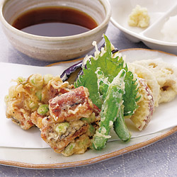 うなぎと枝豆のかき揚げ、野菜天ぷら