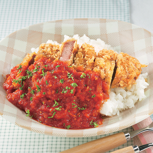 トマト風味の洋風カツ丼