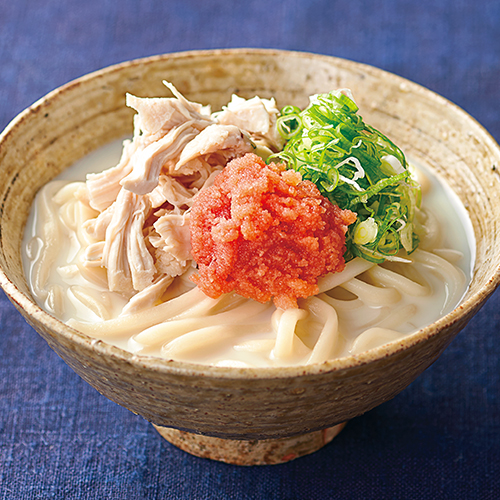 蒸し鶏の明太豆乳うどん