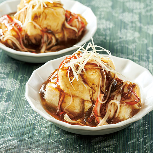揚げ豆腐のもずくあんかけ