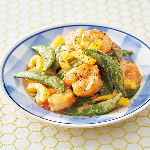 スナップえんどうとえびの炒め物