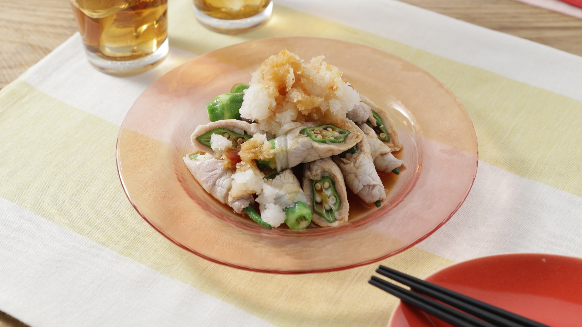 "おろしポン酢でさっぱり！ オクラの冷製肉巻き"