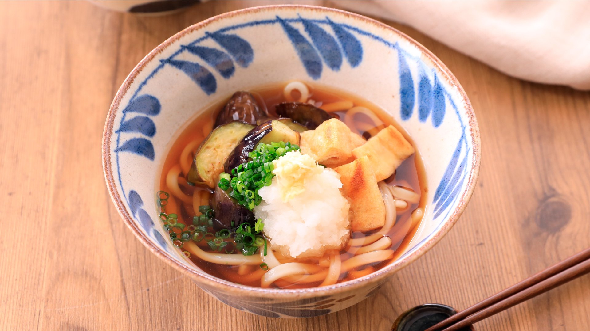 揚げなすと冷やしきつねうどん